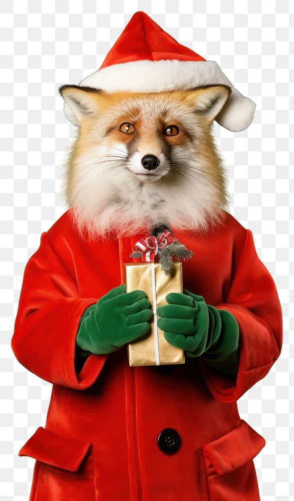 PNG Fox christmas portrait holding transparent background