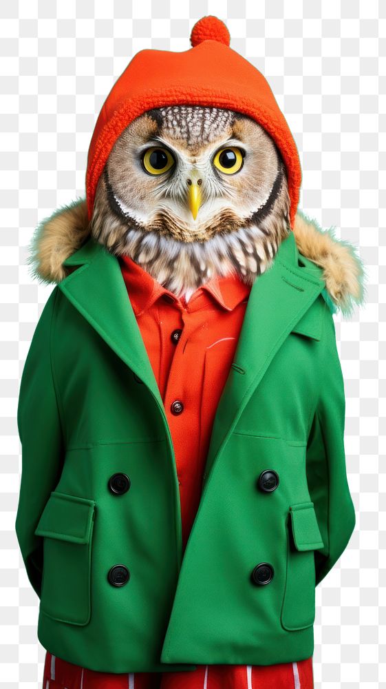 PNG Portrait coat owl animal transparent background