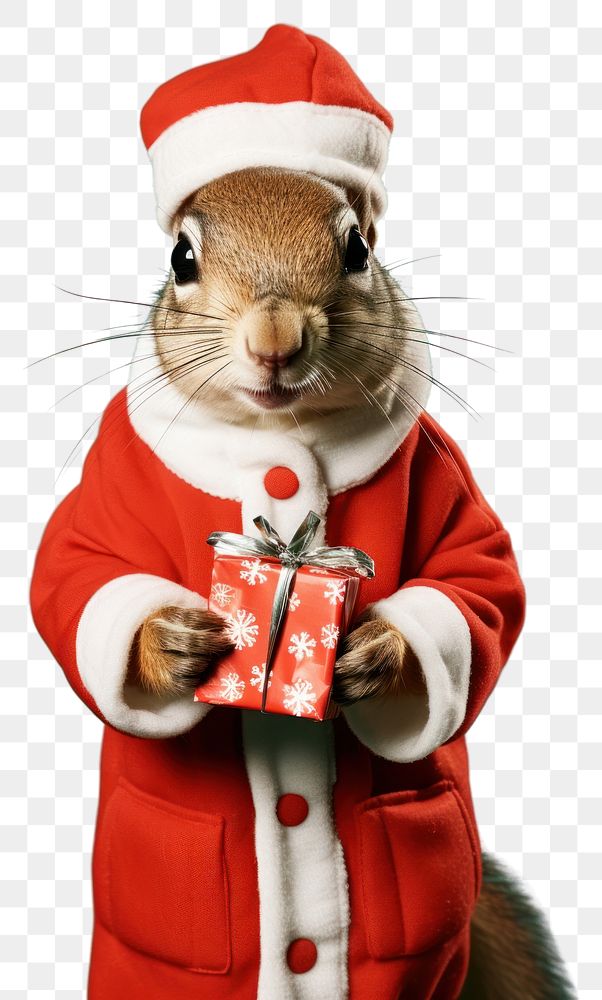 PNG Christmas squirrel portrait holding transparent background