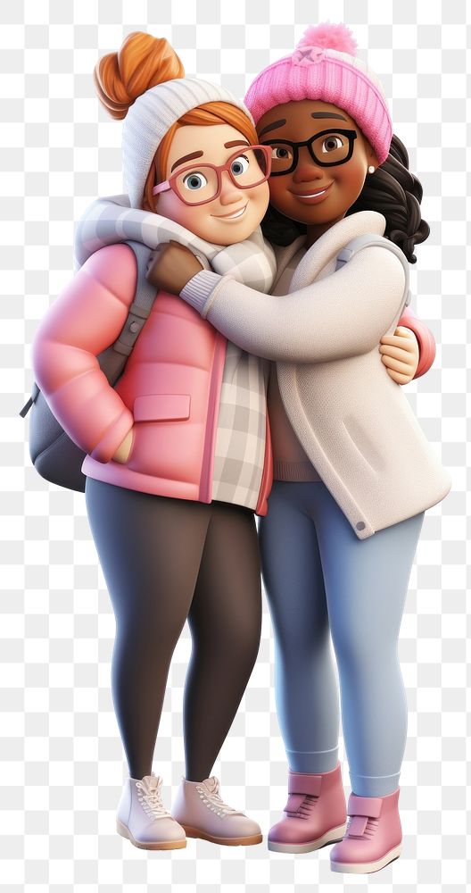 PNG Hugging cartoon transparent background togetherness. 