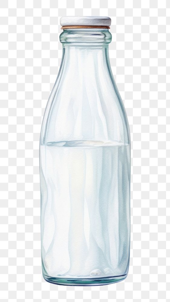 PNG Bottle glass drink milk, digital paint illustration. AI generated image
