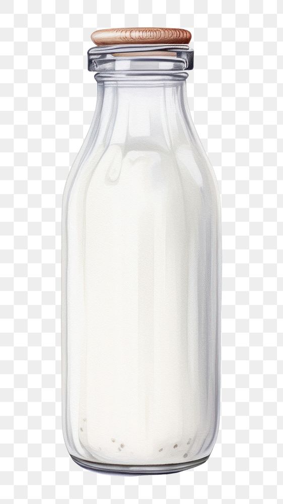 PNG Glass milk bottle dairy, digital paint illustration. AI generated image
