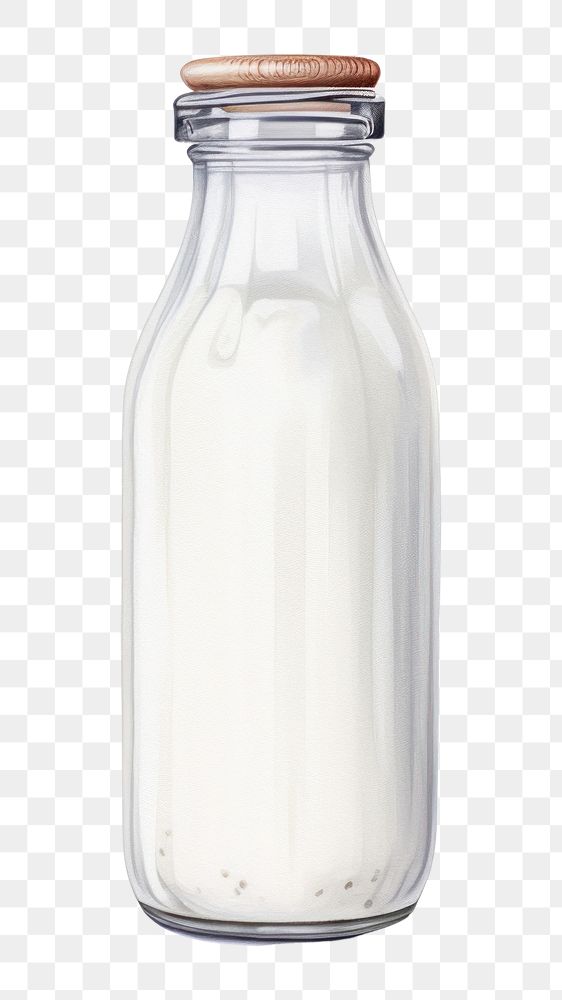 PNG Glass milk bottle dairy, digital paint illustration. 