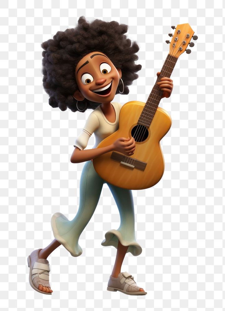 PNG Guitar musician cartoon female. AI generated Image by rawpixel.