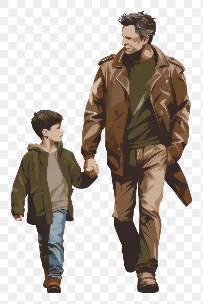 PNG Walking drawing father jacket. AI generated Image by rawpixel.