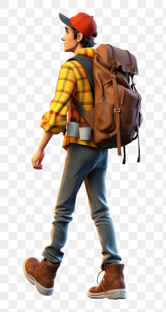 PNG Backpack walking cartoon adult. AI generated Image by rawpixel.