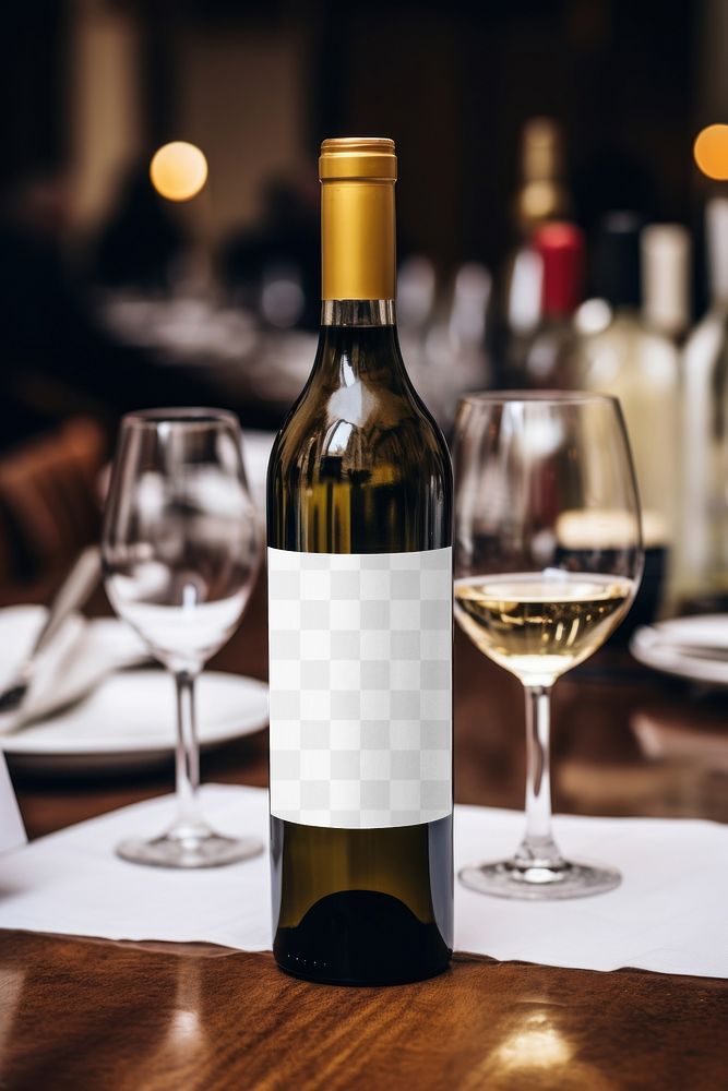 Wine bottle label png mockup, transparent design