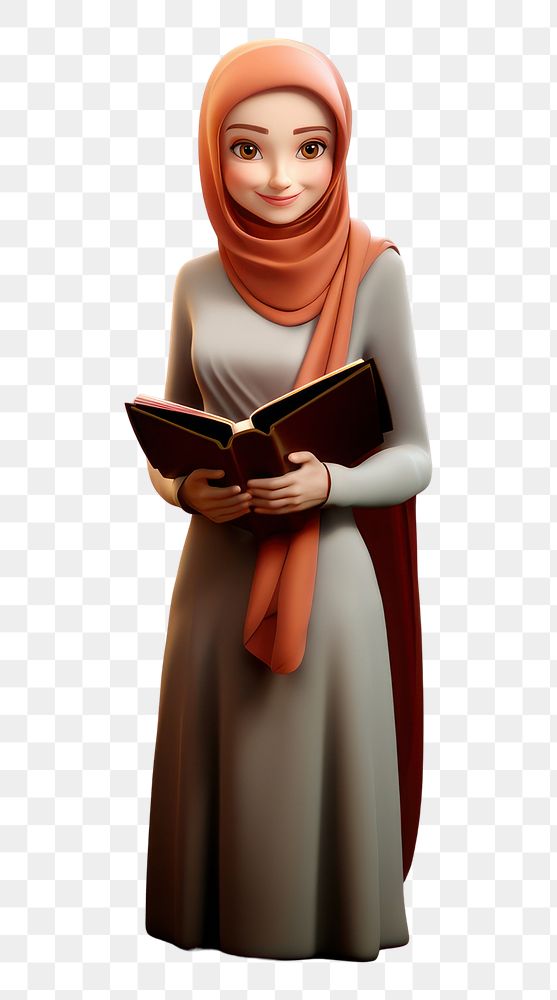 PNG Reading hijab adult woman. 