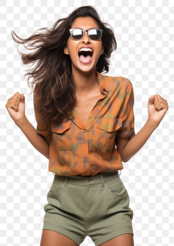 PNG Shouting laughing shorts blouse. AI generated Image by rawpixel.