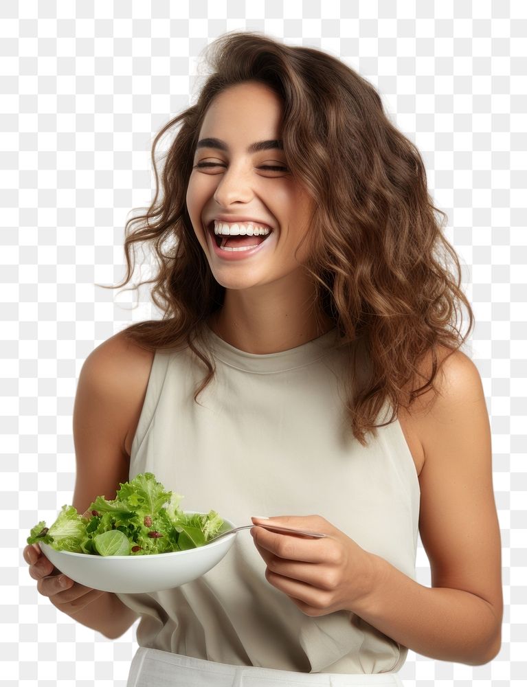 PNG  Salad eating laughing adult. AI generated Image by rawpixel.