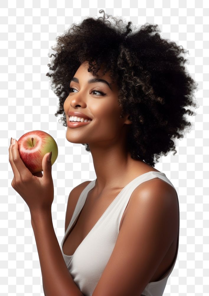 PNG Portrait apple adult women. AI generated Image by rawpixel.