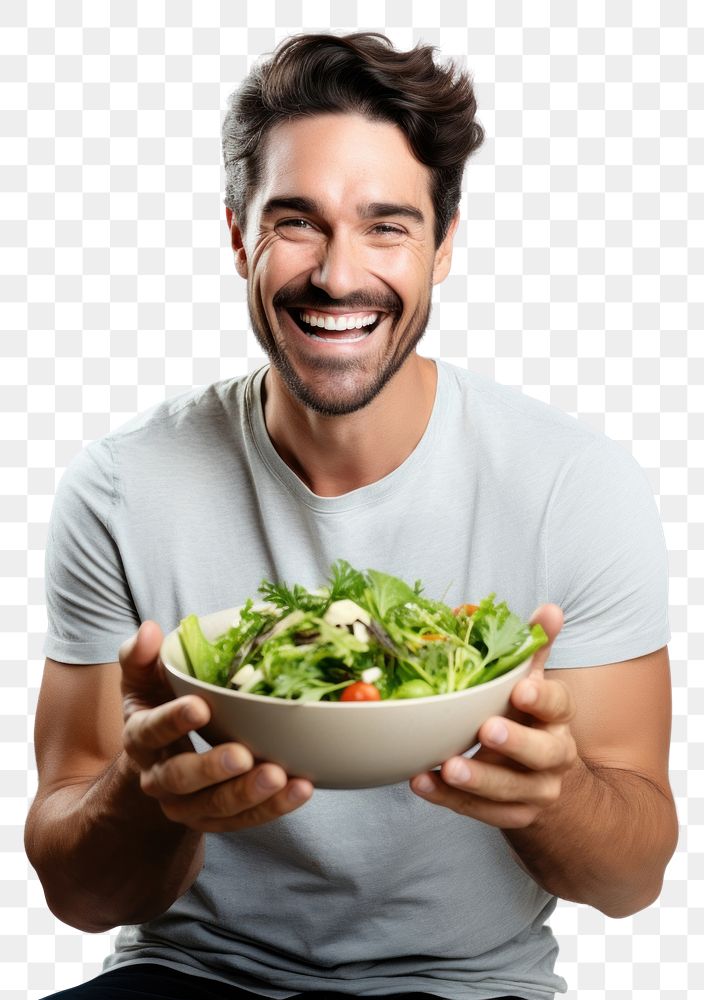 PNG  Eating adult salad smile. AI generated Image by rawpixel.