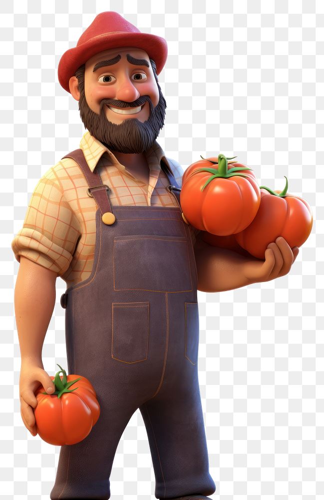 PNG Farmer guy tomato vegetable cartoon. 