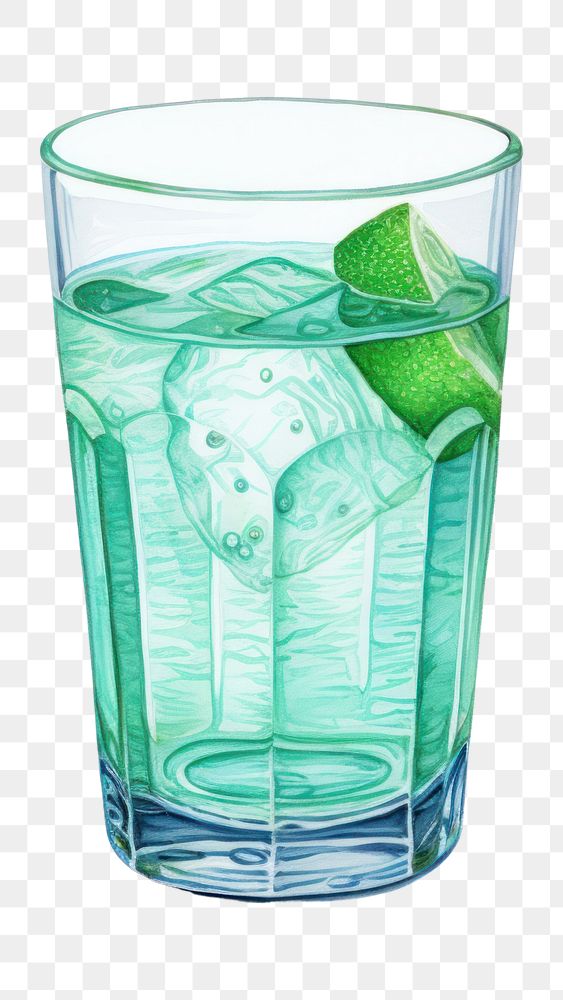 PNG Drink glass cocktail mojito, digital paint illustration. AI generated image