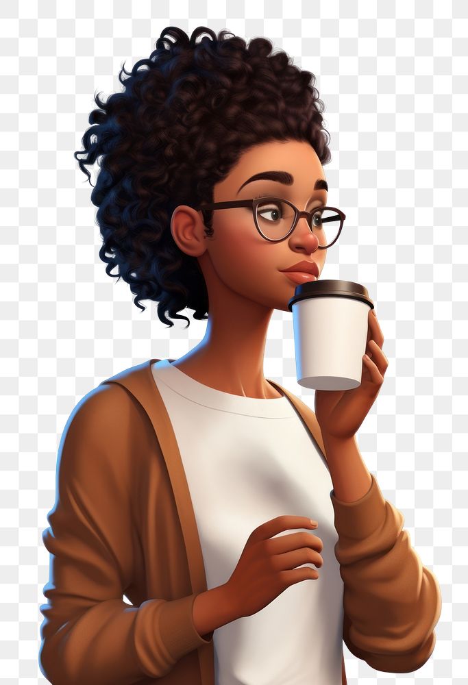 PNG Drinking portrait cartoon coffee. AI generated Image by rawpixel.