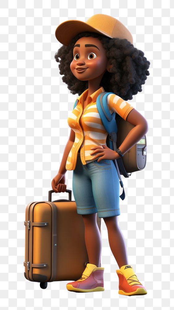 PNG Suitcase luggage cartoon female. AI generated Image by rawpixel.