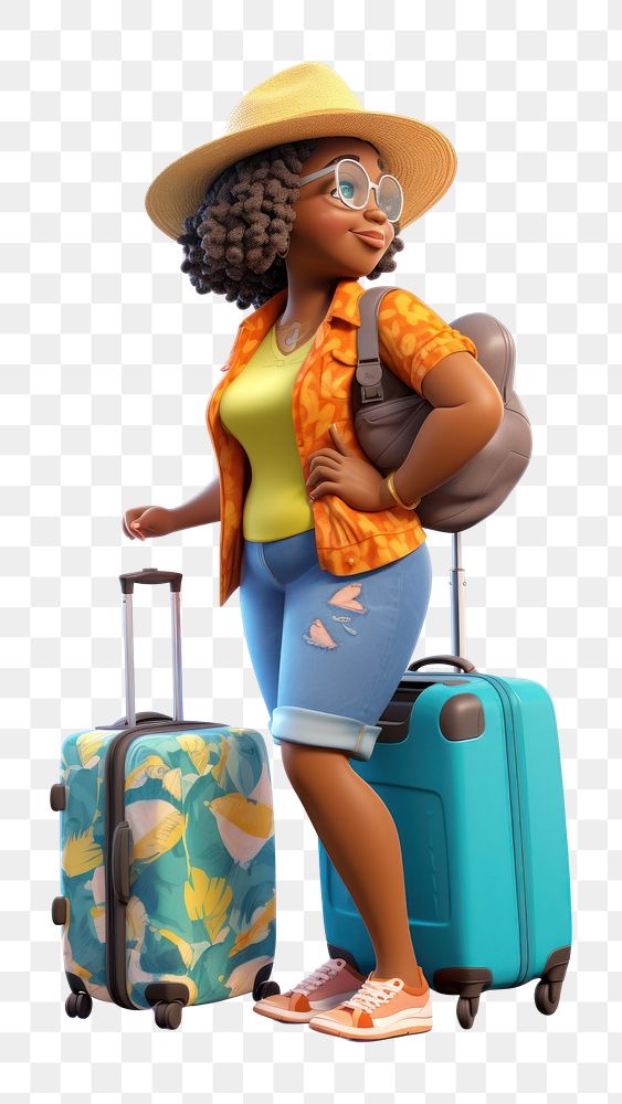 PNG Suitcase luggage cartoon female. AI generated Image by rawpixel.