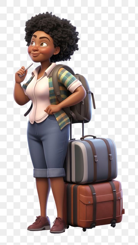 PNG Suitcase luggage cartoon female. AI generated Image by rawpixel.