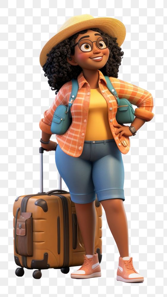 PNG Suitcase luggage cartoon female. AI generated Image by rawpixel.