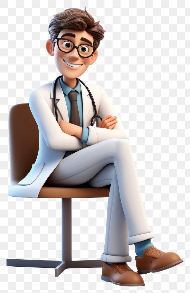 PNG Sitting cartoon doctor adult. AI generated Image by rawpixel.