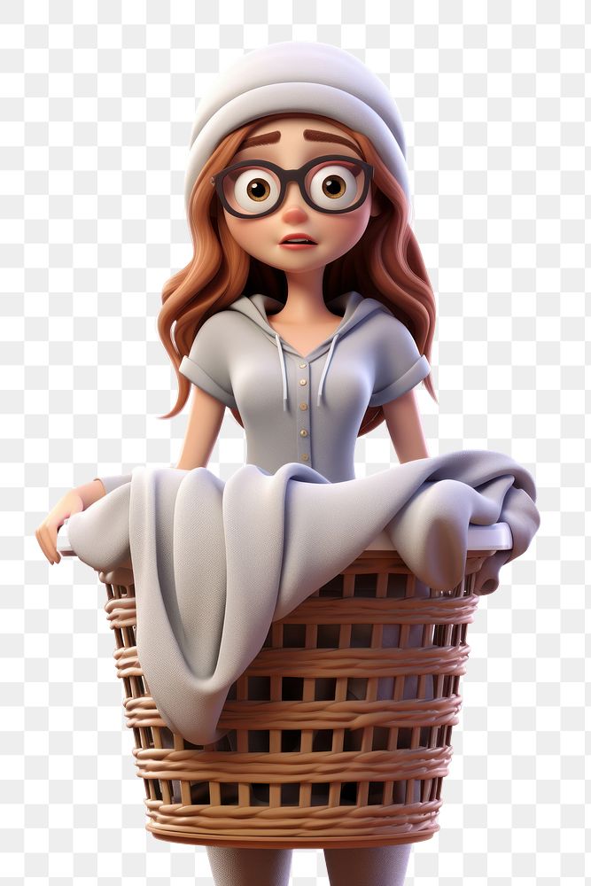 PNG Laundry basket cartoon figurine adult. AI generated Image by rawpixel.