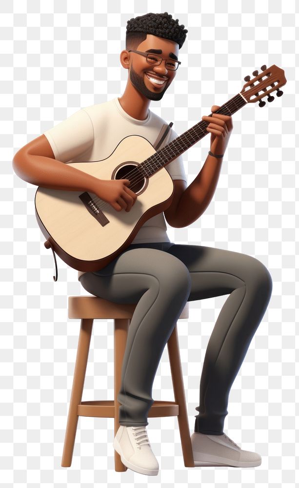 PNG  Guitar musician sitting cartoon. AI generated Image by rawpixel.