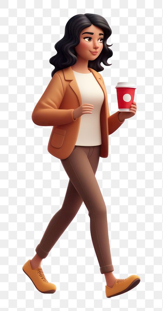 PNG  Walking cartoon adult woman. AI generated Image by rawpixel.