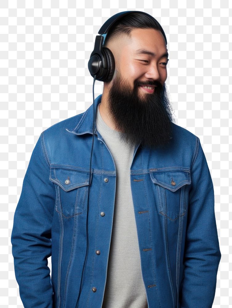 PNG Headphones headset jacket beard. AI generated Image by rawpixel.