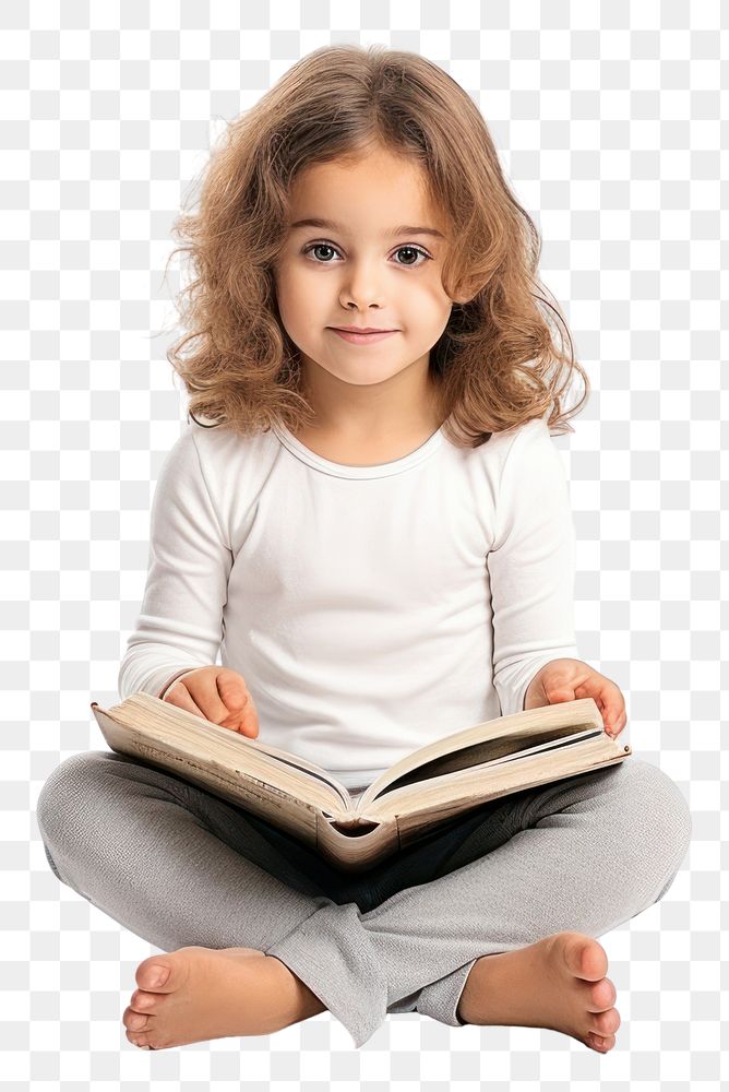 PNG Sitting reading portrait child transparent background
