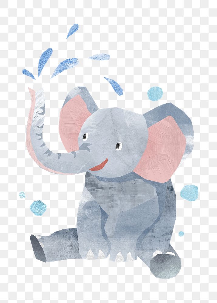 PNG Cute playful elephant, animal paper craft, transparent background