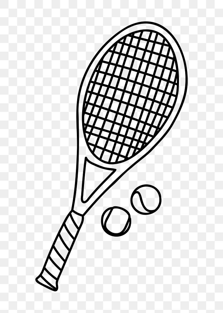 PNG tennis racket & ball doodle illustration, transparent background