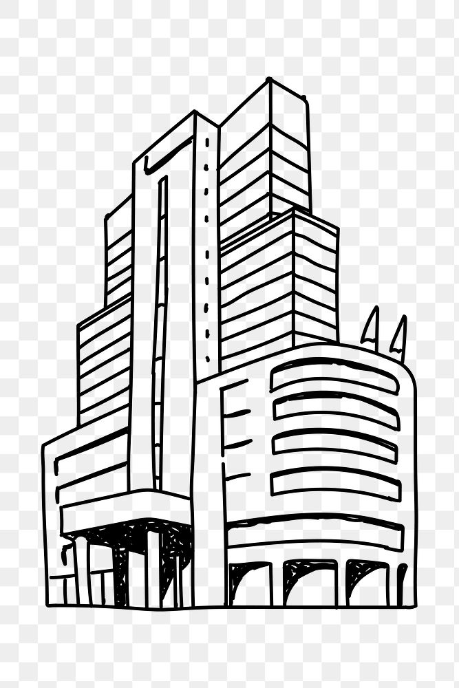 PNG modern building doodle illustration, transparent background