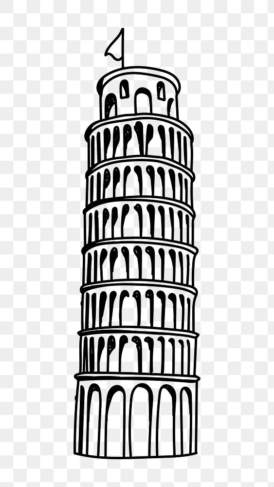 PNG Leaning Tower of Pisa Italy doodle illustration, transparent background