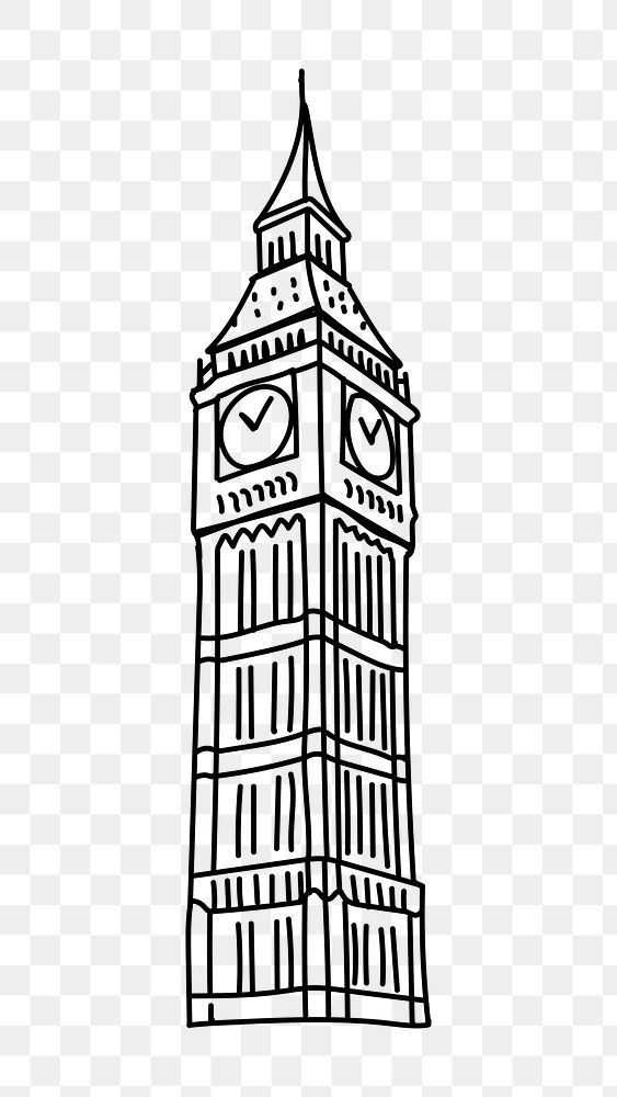 PNG Big Ben London doodle illustration, transparent background