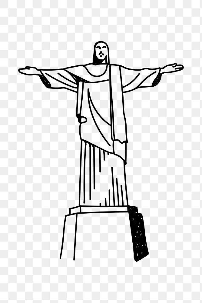 PNG Christ the Redeemer Brazil doodle illustration, transparent background