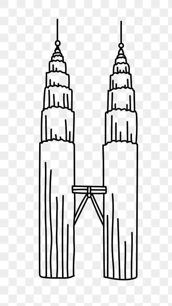 PNG Petronas Twin Towers doodle illustration, transparent background