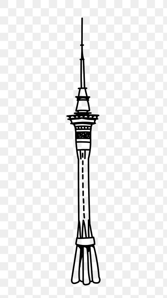 PNG Sky Tower New Zealand doodle illustration, transparent background