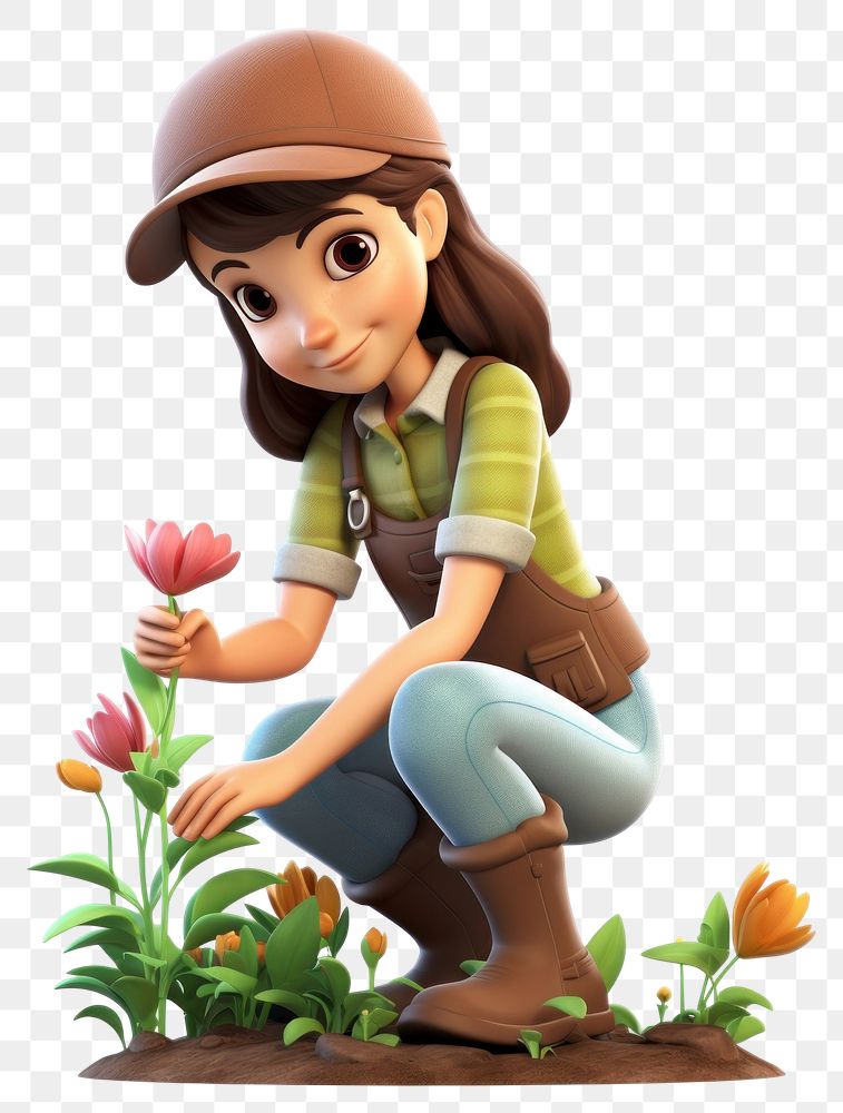 PNG Gardening cartoon white background cross-legged. AI generated Image by rawpixel.
