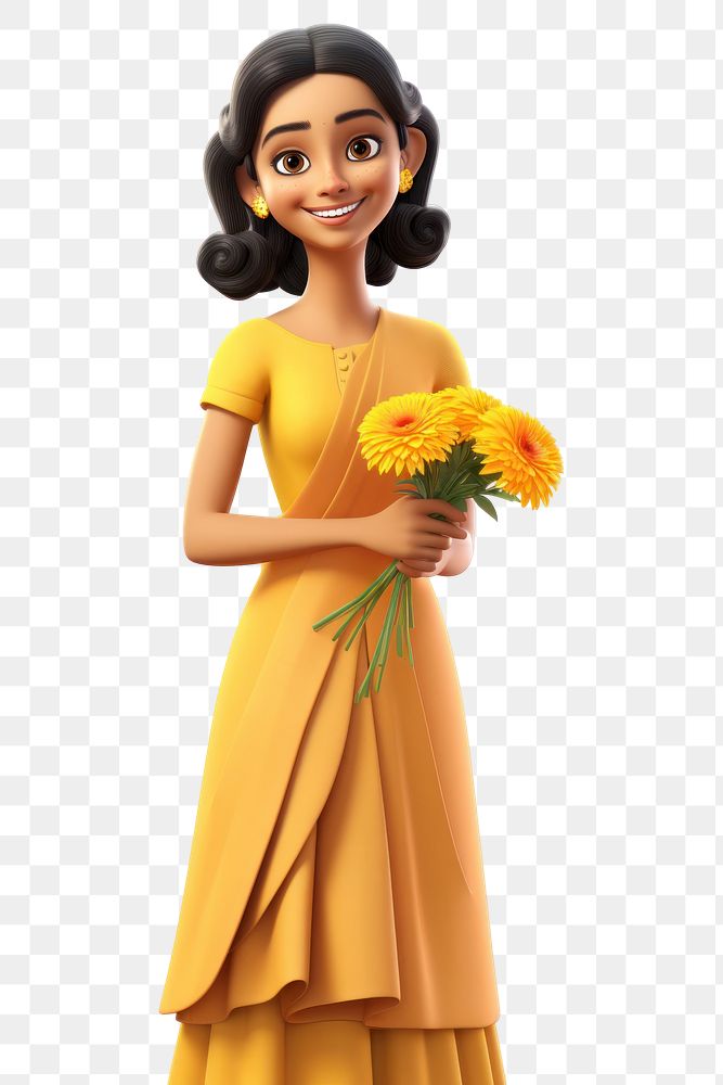 PNG Flower smiling cartoon dress. 
