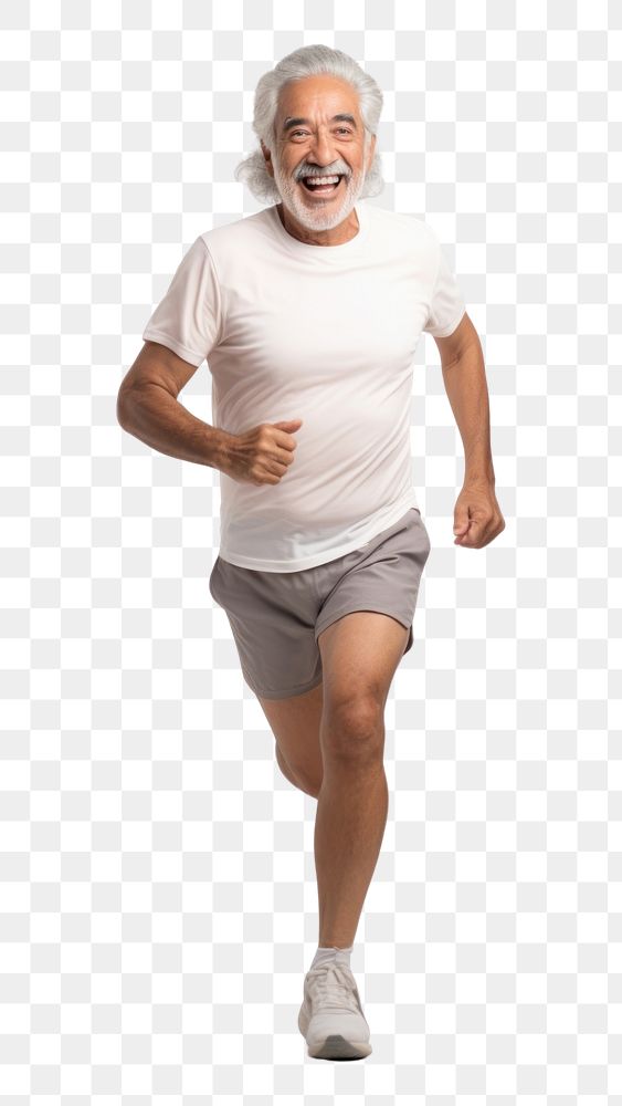 PNG 60 years old hispanic Senior man running smiling shorts adult. AI generated Image by rawpixel.mobile wallpaper