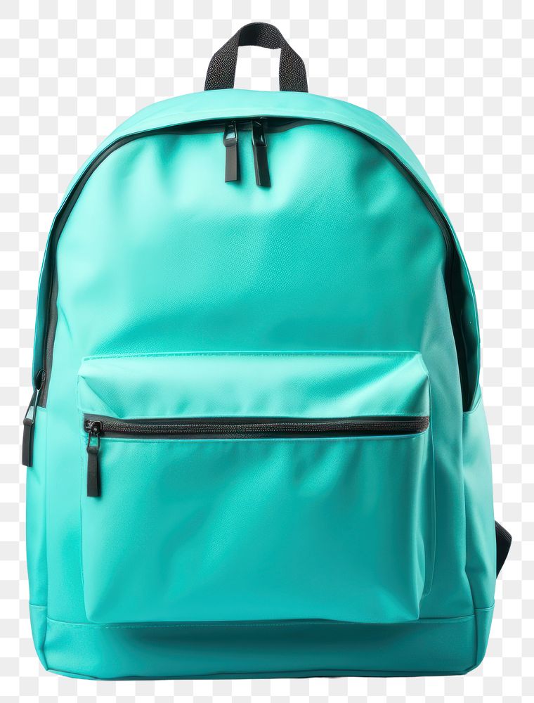 PNG Bright cyan color backpack bag white background turquoise. AI generated Image by rawpixel.