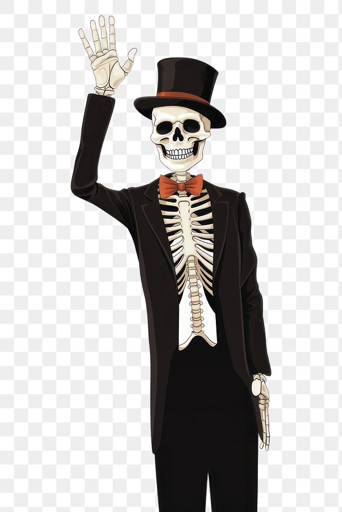 PNG Happy skeleton waving hand costume adult white background. AI generated Image by rawpixel.