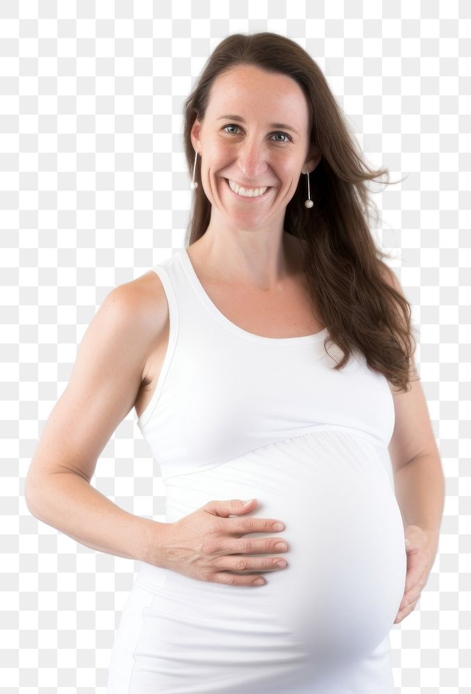 PNG Female pregnant woman standing portrait smiling. AI generated Image by rawpixel.