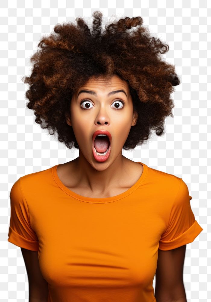 PNG Woman making a surprised face adult white background frustration. AI generated Image by rawpixel.