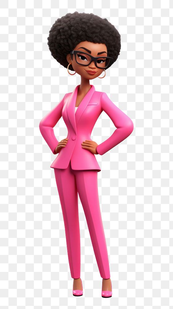 PNG Black woman wearing neon pink suit adult doll toy. 