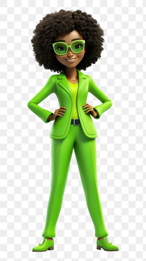 PNG Black woman wearing neon green suit figurine adult toy. AI generated Image by rawpixel.