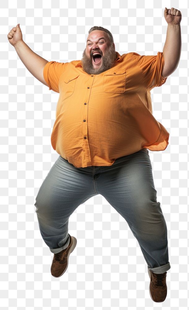 PNG Fat man celebrating success shouting adult gesturing
