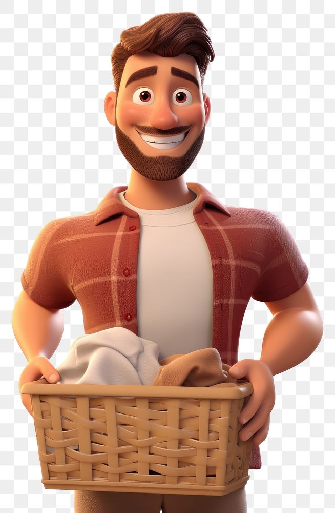 PNG Man holding Laundry basket cartoon smiling adult. 