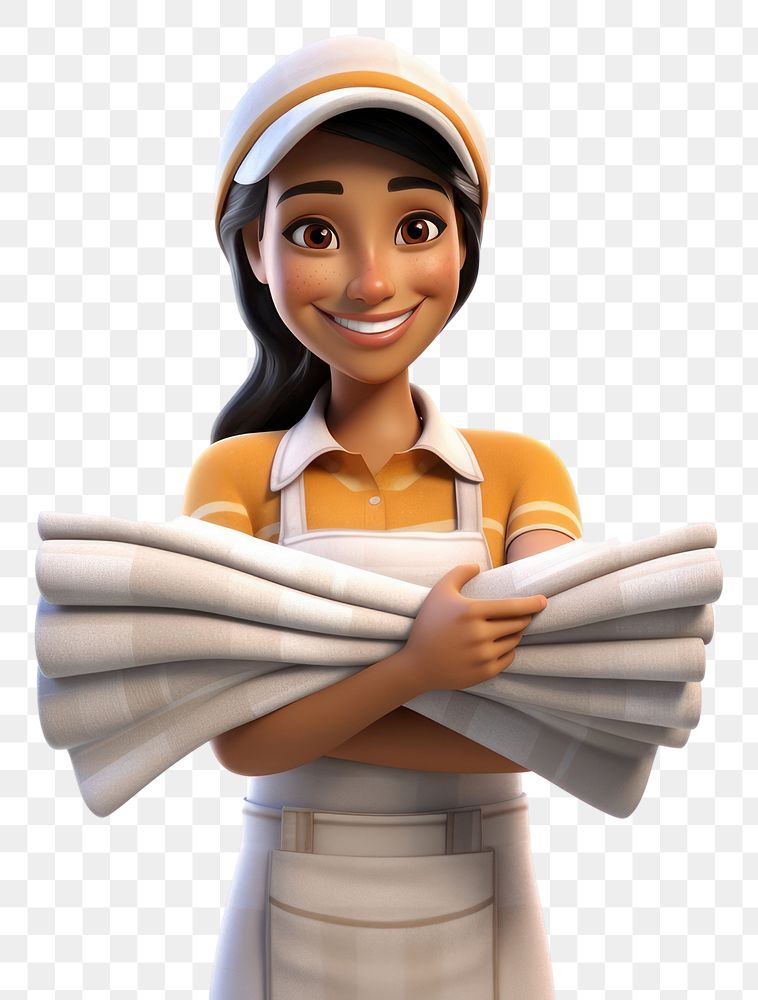 PNG  Woman Laundry worker smiling cartoon white background. AI generated Image by rawpixel.