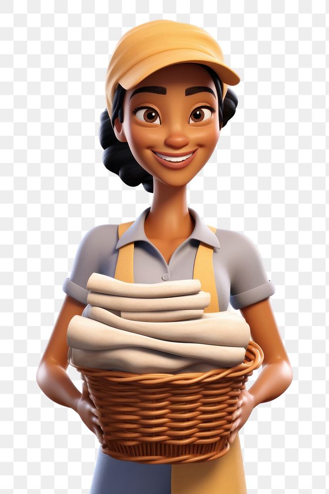 PNG  Woman Laundry worker smiling cartoon basket. AI generated Image by rawpixel.